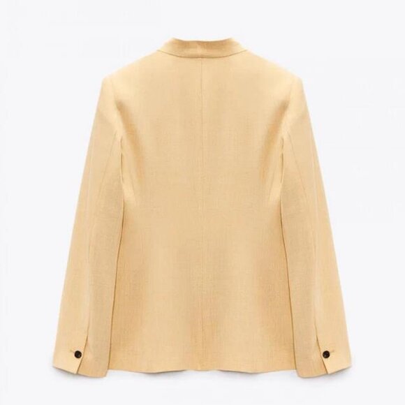 ZARA Women's Basic Blazer With Inverted Lapel Collar Size 4 In Yellow - Picture 3 of 13